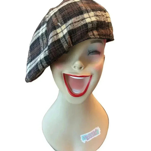 US POLO ASSN brown plaid beret one size - Picture 1 of 5